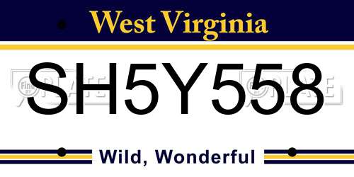 SH5Y558 West Virginia License Plate