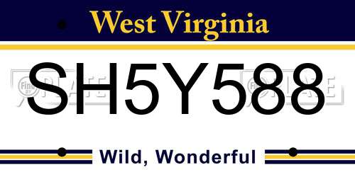 SH5Y588 West Virginia License Plate