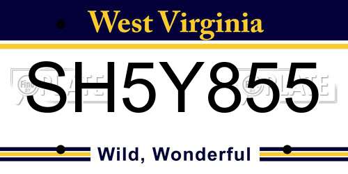 SH5Y855 West Virginia License Plate