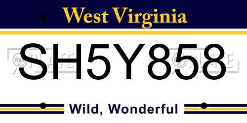 SH5Y858 West Virginia License Plate