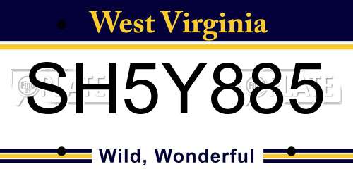 SH5Y885 West Virginia License Plate