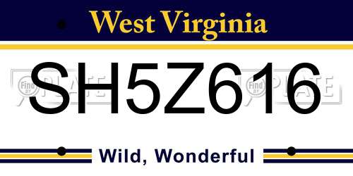 SH5Z616 West Virginia License Plate