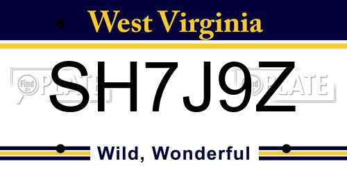 SH7J9Z West Virginia License Plate