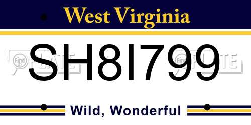 SH8I799 West Virginia License Plate