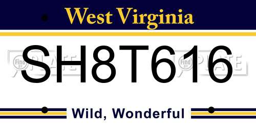 SH8T616 West Virginia License Plate