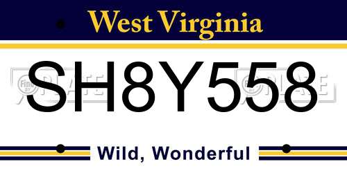 SH8Y558 West Virginia License Plate