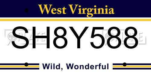 SH8Y588 West Virginia License Plate