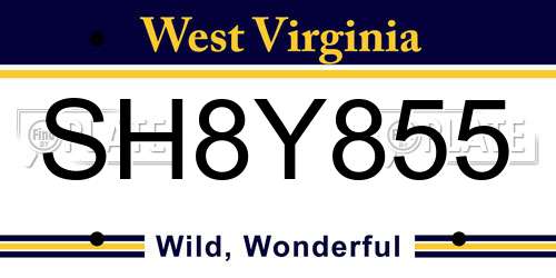SH8Y855 West Virginia License Plate