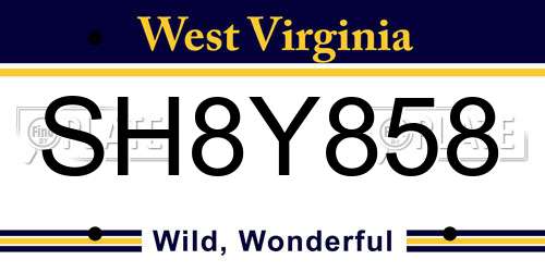 SH8Y858 West Virginia License Plate