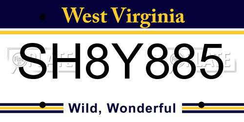 SH8Y885 West Virginia License Plate