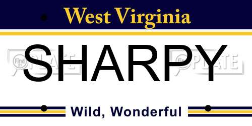 SHARPY West Virginia License Plate
