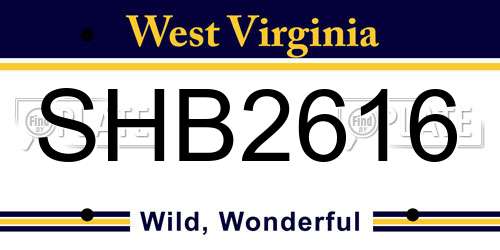 SHB2616 West Virginia License Plate