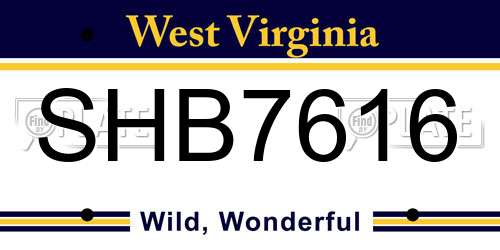 SHB7616 West Virginia License Plate