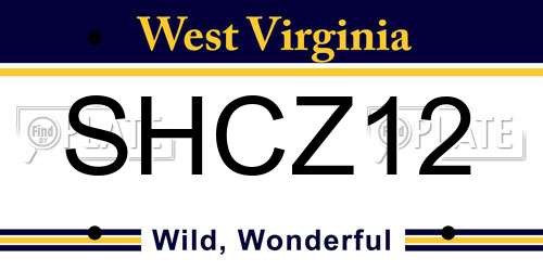 SHCZ12 West Virginia License Plate