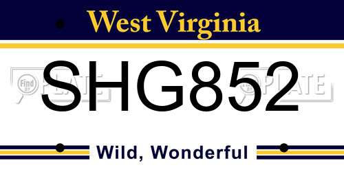 SHG852 West Virginia License Plate