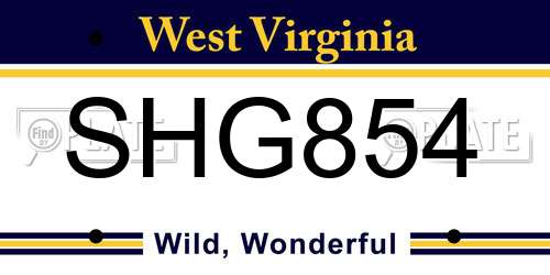 SHG854 West Virginia License Plate