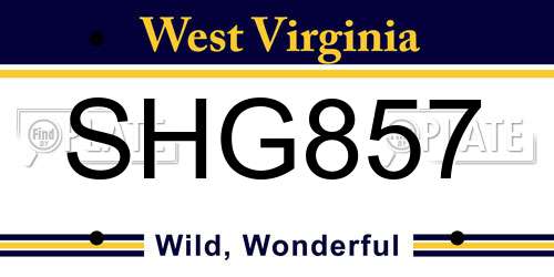 SHG857 West Virginia License Plate
