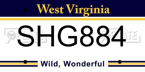 SHG884 West Virginia License Plate