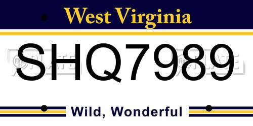 SHQ7989 West Virginia License Plate