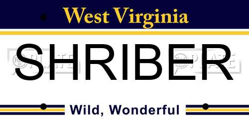 SHRIBER West Virginia License Plate