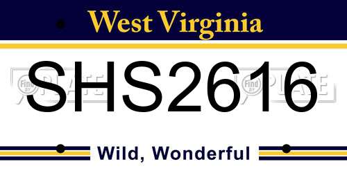 SHS2616 West Virginia License Plate