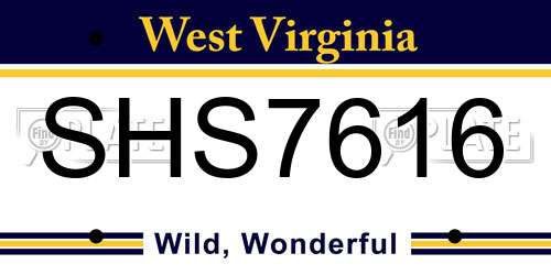 SHS7616 West Virginia License Plate