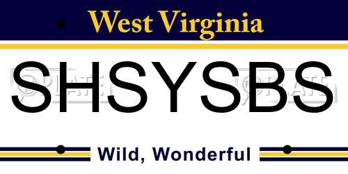 SHSYSBS West Virginia License Plate