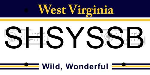SHSYSSB West Virginia License Plate