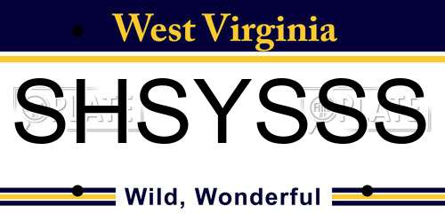SHSYSSS West Virginia License Plate