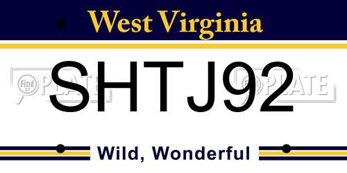 SHTJ92 West Virginia License Plate