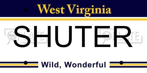 SHUTER West Virginia License Plate