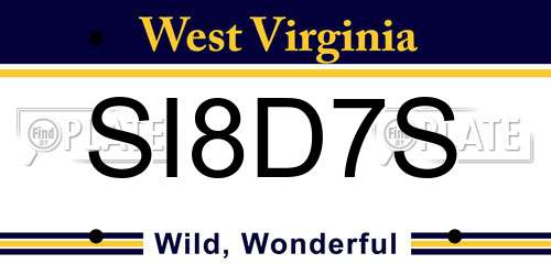SI8D7S West Virginia License Plate