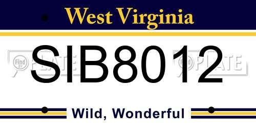 SIB8012 West Virginia License Plate