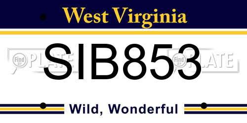 SIB853 West Virginia License Plate