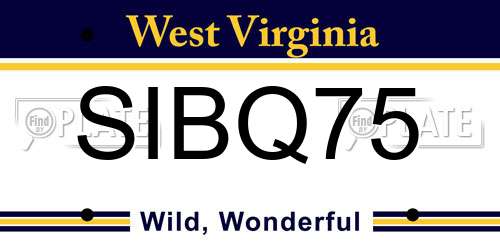 SIBQ75 West Virginia License Plate