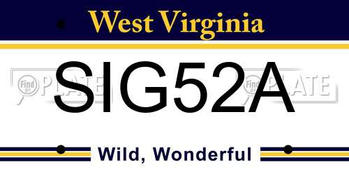 SIG52A West Virginia License Plate