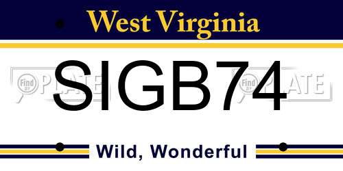 SIGB74 West Virginia License Plate