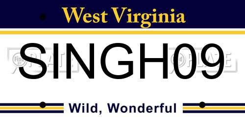 SINGH09 West Virginia License Plate
