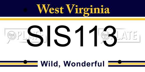 SIS113 West Virginia License Plate