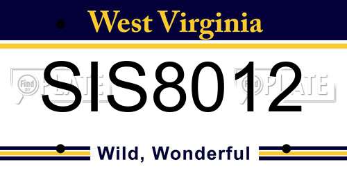 SIS8012 West Virginia License Plate
