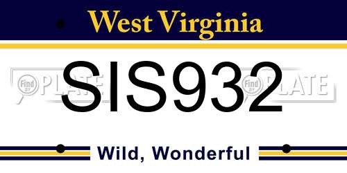 SIS932 West Virginia License Plate