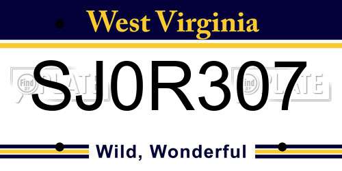 SJ0R307 West Virginia License Plate