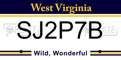 SJ2P7B West Virginia License Plate