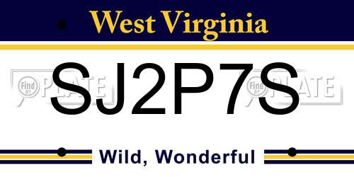 SJ2P7S West Virginia License Plate