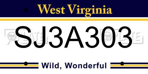 SJ3A303 West Virginia License Plate