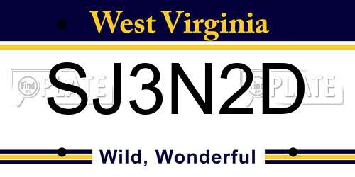 SJ3N2D West Virginia License Plate