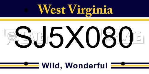 SJ5X080 West Virginia License Plate