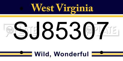 SJ85307 West Virginia License Plate