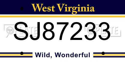 SJ87233 West Virginia License Plate