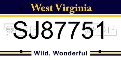 SJ87751 West Virginia License Plate